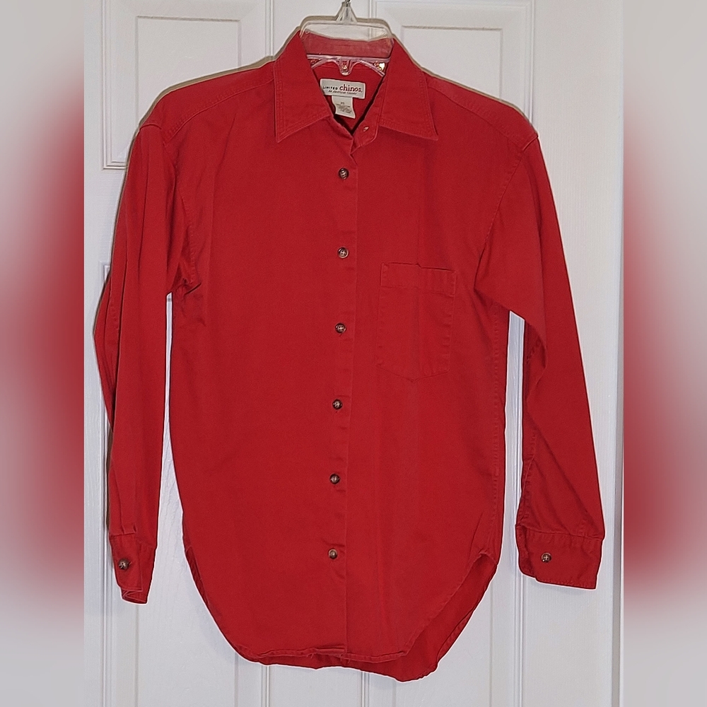 The Limited Chinos XS Red Cotton Blouse, Vintage 1990s. Made in Hong Kong
